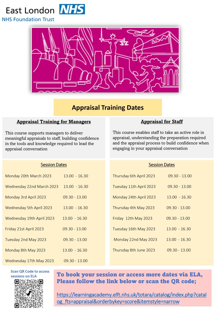 ELFT Learning (@elft_learning) on Twitter photo Appraisal training for Managers & Staff are now available. These virtual seminars will provide you with information regarding your Appraisal process & the preparation required to build confidence for your appraisal conversation. For bookings..👇learningacademy.elft.nhs.uk/totara/catalog…
<a href="/NHS_ELFT/">East London NHS Foundation Trust (ELFT)</a> Appraisal training for Managers & Staff are now available. These virtual seminars will provide you with information regarding your Appraisal process & the preparation required to build confidence for your appraisal conversation. For bookings..👇learningacademy.elft.nhs.uk/totara/catalog…
<a href="/NHS_ELFT/">East London NHS Foundation Trust (ELFT)</a>