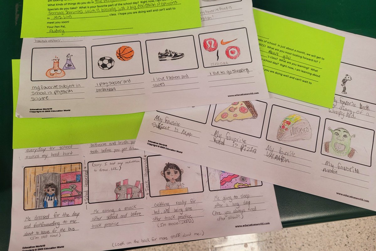 My wonderful 8th graders have become pen pals with the 🐧,🦩, 🦒, &amp; 🦦 classes at MECC. Displayed here are some sample letters they've crafted for their young friends. Thanks to a generous grant from <a href="/MSFabovebeyond/">MSF</a>, we will meet these kiddos soon! #MasonMoment
<a href="/MrsBly_MECC/">Melissa Bly</a>
