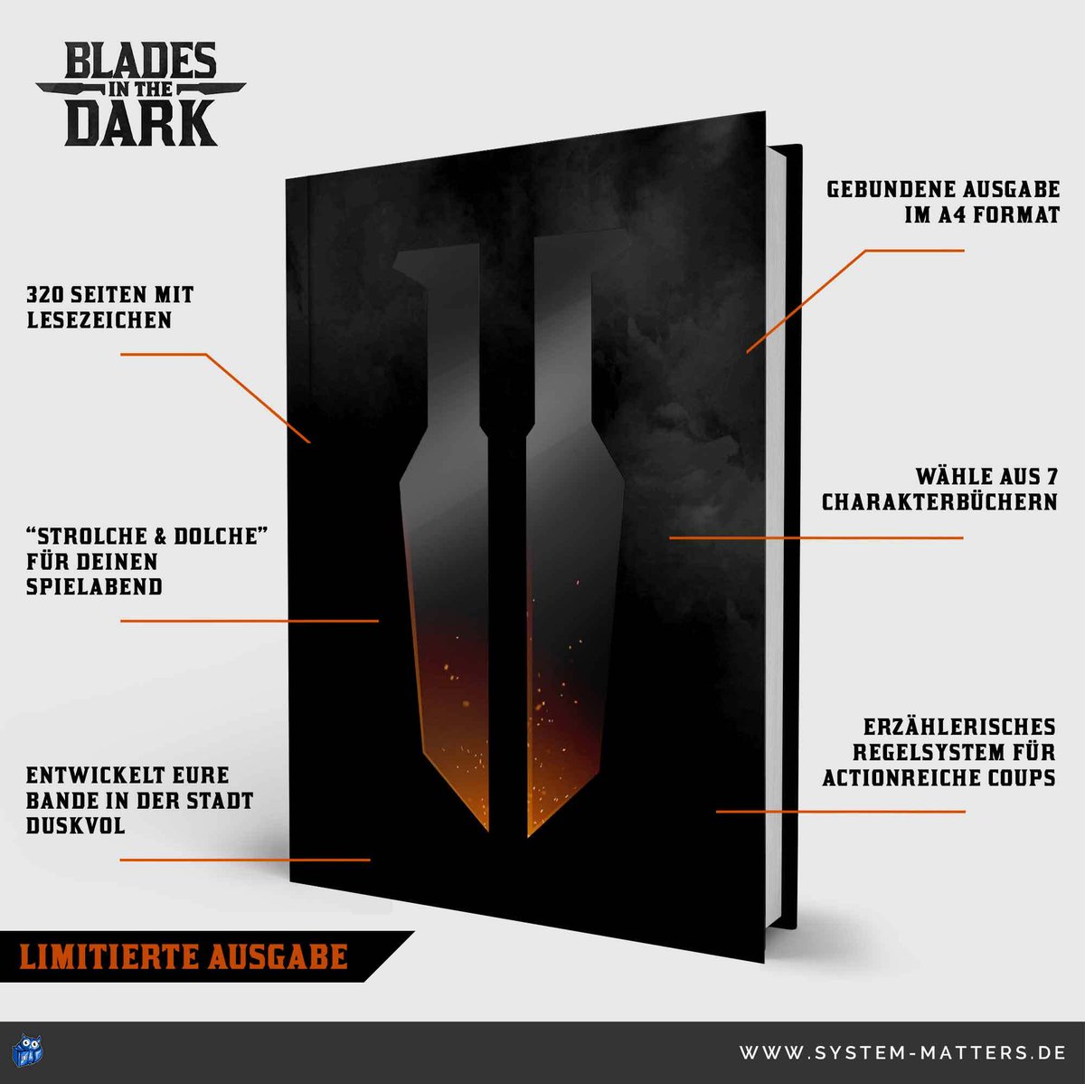 SystemMatters's tweet photo. Endlich ist es soweit: Die deutsche Version von Blades in the Dark ist vorbestellbar. Hier spielt ihr ein Verbrechersyndikat und versucht von Heist zu Heist eure Macht in der Stadt auszubauen. Alle Infos unter zum Crowdfunding unter: https://t.co/1hP4HuAFt4 https://t.co/X6lta15fqQ