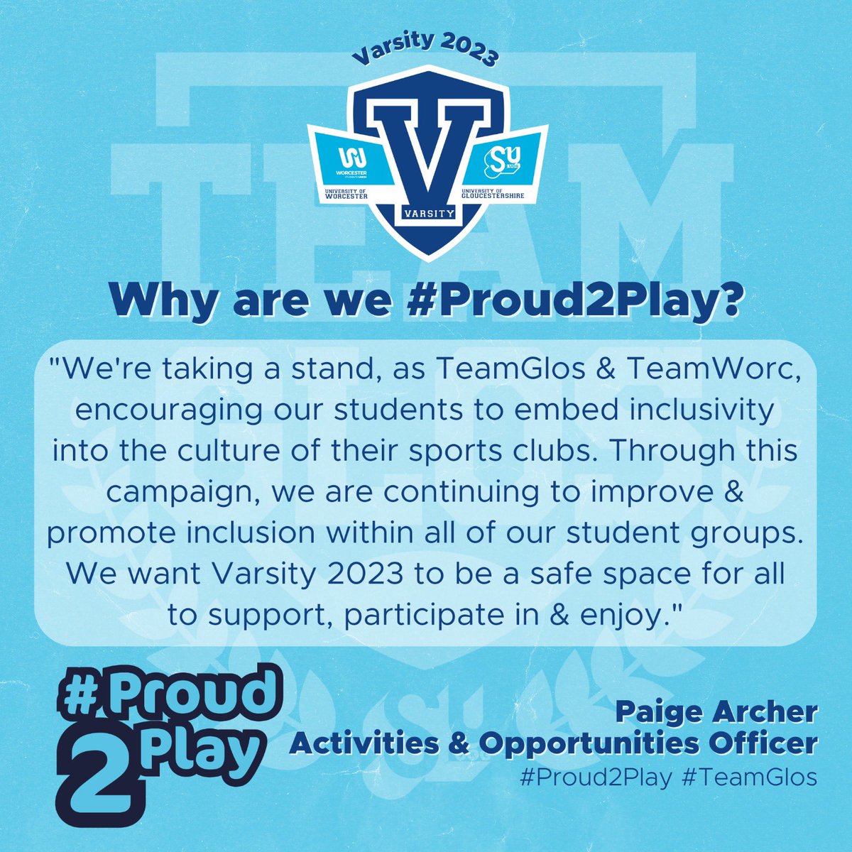 🏆Why are we #Proud2Play?💙

Here is my Varsity 2023 pledge statement👇

#RatherbeaCheese 🧀 #TeamGlos #Proud2Play #Varsity