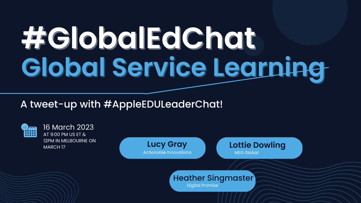 Today! #Globaledchat and #AppleEDULeaderChat join forces at 9pmET/6pmPT. Hope you can join to talk about service learning! #globaled #globaled23 #servicelearning #teachsdgs