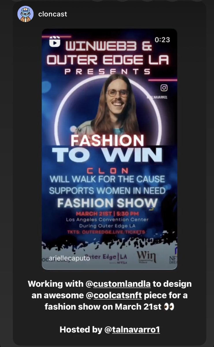 Can’t wait to see what <a href="/cloncast/">clon</a> <a href="/coolcats/">Cool Cats</a> is preparing for the WIN <a href="/WinWeb3io/">WinWeb3</a> Fashion Show 🐱
Cats, here we come 🙋🏼‍♀️💜

Looking forward seeing everyone next week at the show next week! 
@NFTLAlive <a href="/techbubble/">Nik Kalyani (🎨🔴💜)</a> @NftyDreams