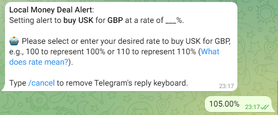Capybara_Labs's tweet photo. The next @TeamLocalMoney integration is here!!!🎉🎉🎉

Using SeaShanty, you now get alerts when an On/Off ramp deal that satisfies your target rate appears.

To enable this, type /alerts, select "Local Money Deal Alerts" and follow the instructions. https://t.co/7kNNtYU2AO