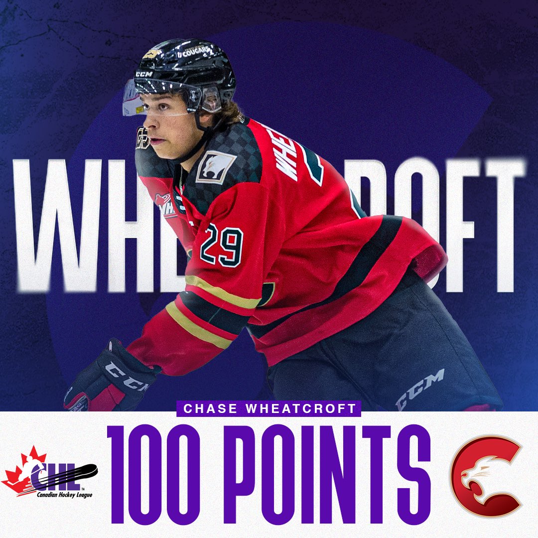 On Wednesday, Chase Wheatcroft became just the second ever <a href="/PGCougars/">Prince George Cougars</a> skater to register 💯 points in a season❗️