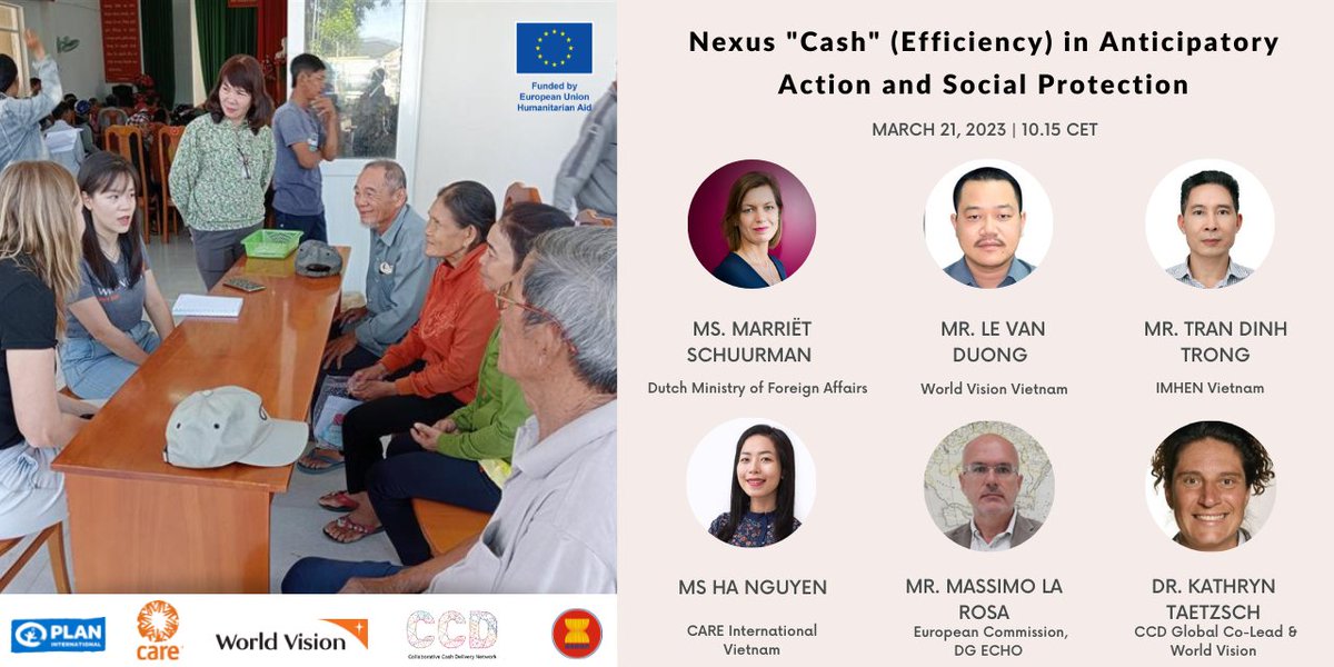 WorldVisionEU's tweet photo. Cash transfers have proven to be a cost-efficient way of strengthening the humanitarian-development-peace nexus.
How?
Join speakers from @eu_echo, @WorldVision, @DutchMFA, @CareVietnam, & IMHEN at #EHF2023 next week to find out!๐๐ฝhttps://t.co/GSRBXfckMp
#CollaborativeCash https://t.co/angjVHYqyf