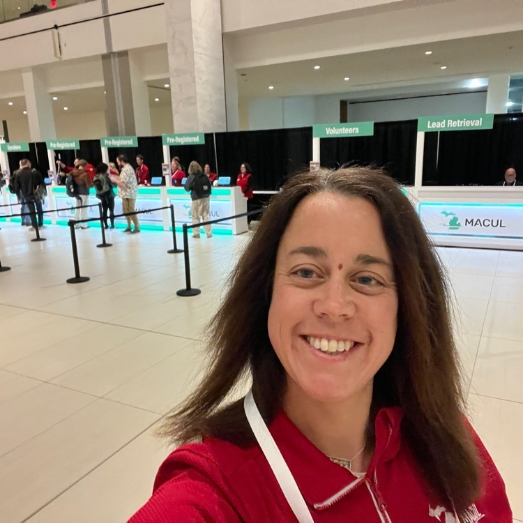 AMAESD1's tweet photo. Ashlie O'Connor AMAESD's Instructional Technology and Data Specialist supporting  #MACUL23 as a board member for the next three days. MACUL is the 4th largest educational technology conference in the nation. #beAMAzing. https://t.co/3tf0kUO5t0