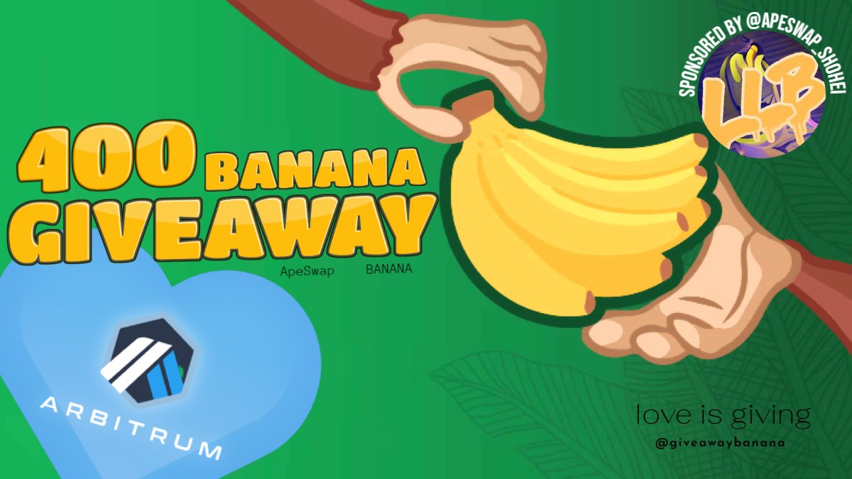 giveawaybanana's tweet photo. It is time for the last special $BANANA giveaway celebrating the #ApeSwap expansion to @arbitrum 💙🧡. To participate:

- Retweet this
- Follow me and @ApeSwap_Shohei
 - Comment "#ApeSwap 💙🧡" + tag 1 friend

Draw this Friday!🐵🎁🍀 https://t.co/XgOSgVAFFj