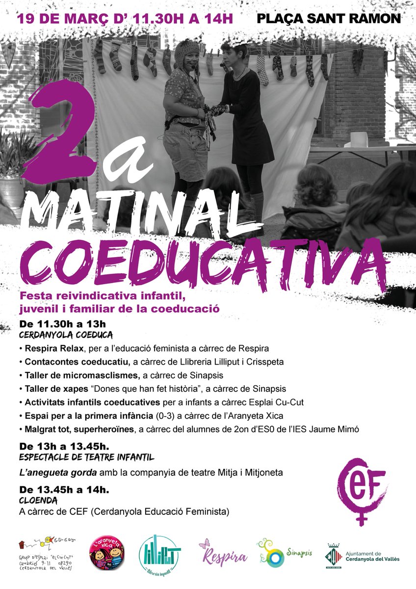 Famílies, la matinal co-educativa es trasllada a la  📍Plaça Sant Ramon!! Preneu nota 🖊

📆 19 de març

<a href="/CEFeminista/">Cerdanyola Educació Feminista</a>
<a href="/lilliput__/">Lilliput</a> 
<a href="/Cerdanyola/">Cerdanyola</a>