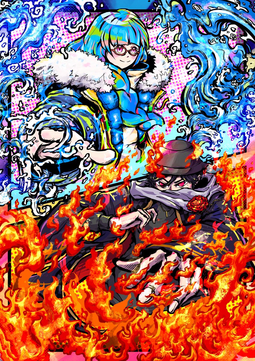 👹 Submission for #DDDArtContest 

🔥Fire x 💧Water from my favorite characters
<a href="/hisato_su02/">飛沙人😡DenDekaDen</a> and <a href="/kohiru_0729/">こひる🩵DenDekaDen</a> 

Thanks <a href="/DenDekaDen/">DenDekaDen</a> for the great art competition ❤❤❤

FanArt by DuckZap