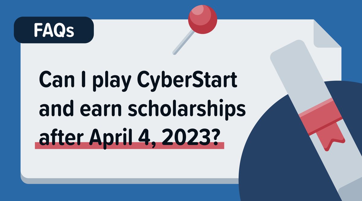 Answer:

You have free access to play CyberStart and earn scholarships for this cohort until April 4, but you can register for our next cohort in October to keep playing. 👍

#cyberstartusa #scholarships #cybersecuritycertifications #cyberstart