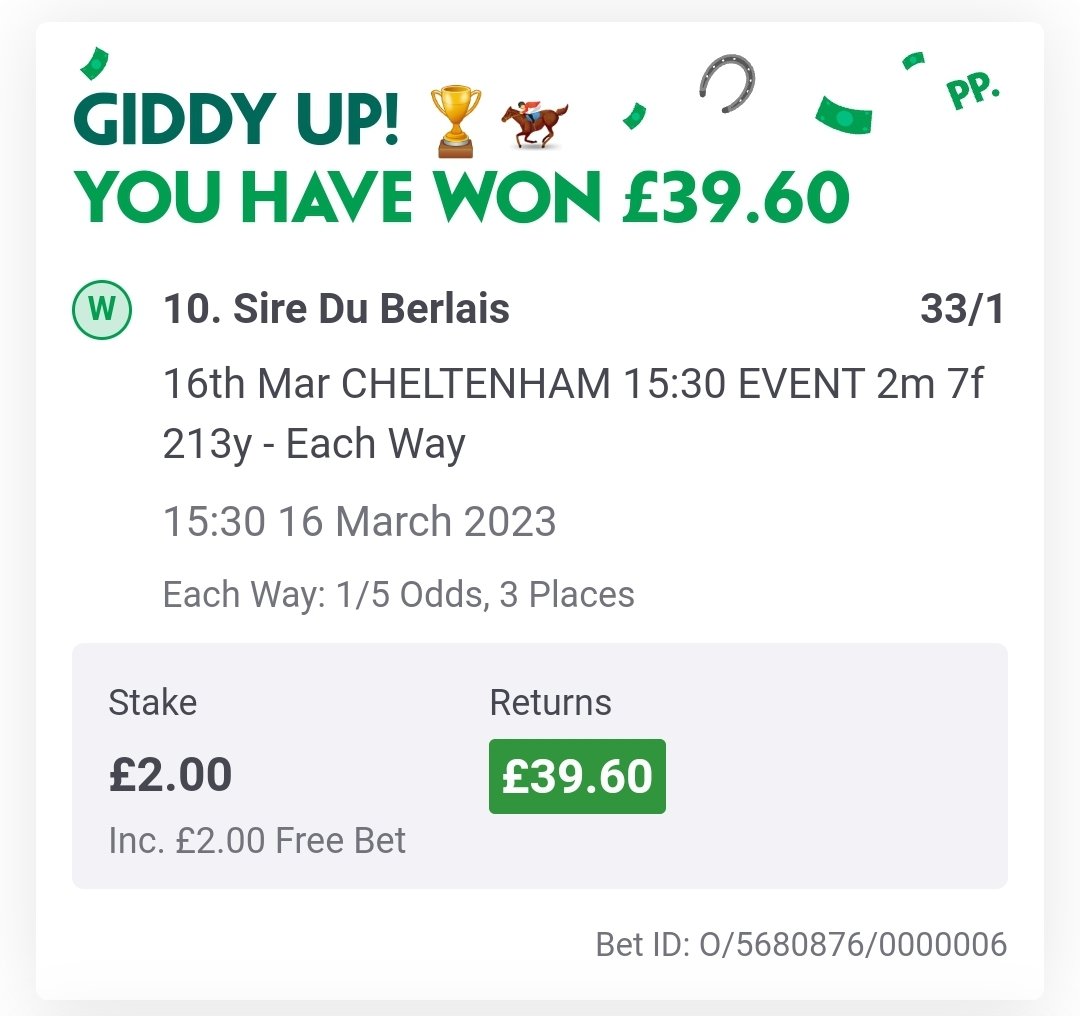 FatPunter's tweet photo. £2 freebie from @paddypower today. £1 e/w staked with it. #wellchuffed. Thank you PP. https://t.co/vtp1hToZMg