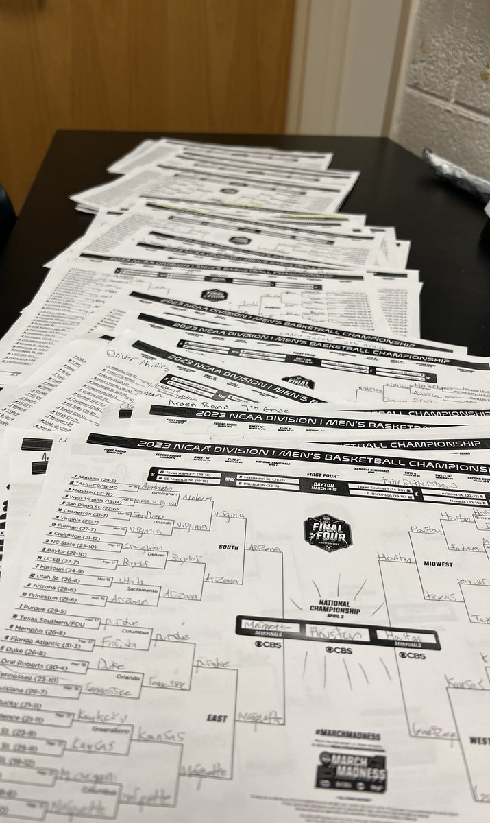 MsPrice1's tweet photo. The brackets are in. @ligonmiddle students, let the “madness” begin! #bracketology #MarchMadness
#probability #MathandBasketball https://t.co/CaHBk66AJ4