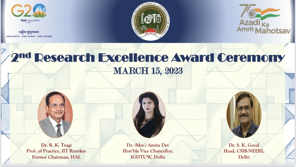 Attended the 2nd Research Award ceremony of ⁦#IGDTUW as chief guest. Glad to see that under leadership of Prof Amita dev,VC and enabling by Prof Ranu Gadi, dean (R&amp;D), the institute has done very well and established many records in R&amp;D related to # STEM and #S&amp;T.