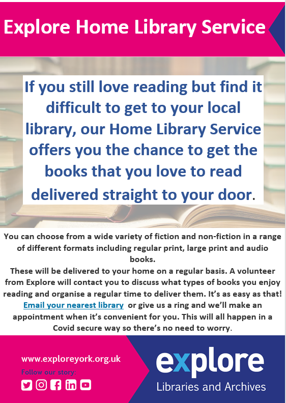 acombexplore's tweet image. Do you know about Acomb Explore&apos;s Home Library Service? If you find it difficult to get to your local library, we have a lovely volunteer who can bring your books to you! #HomeLibraryService #HereForYou #ExploreTogether