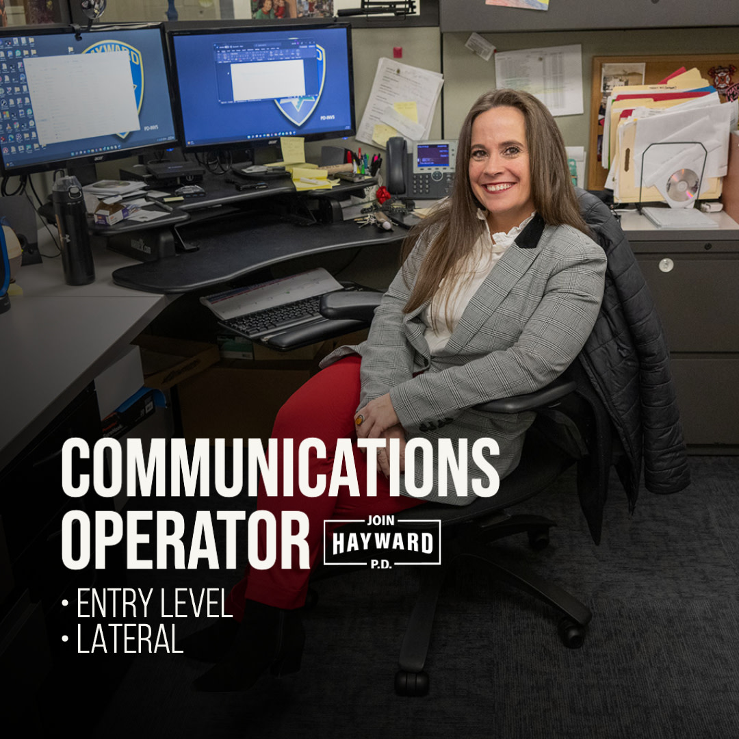 NOW HIRING! Earn a $10k in bonuses when you apply today as a Communications Operator. To learn more, visit joinhaywardpd.com #JoinHaywardPD #HaywardPD #HaywardCA #HaywardPolice #HaywardPoliceJobs #PoliceJobs