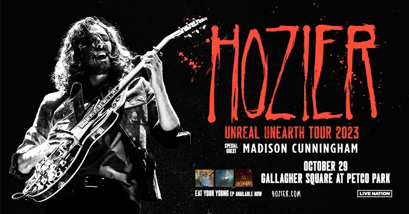 Hozier is back! See him live at Gallagher Square at Petco Park on October 29th on his Unreal Unearth Tour! Hear all the favorites, new and old, and get your tickets Friday, March 24 at noon!