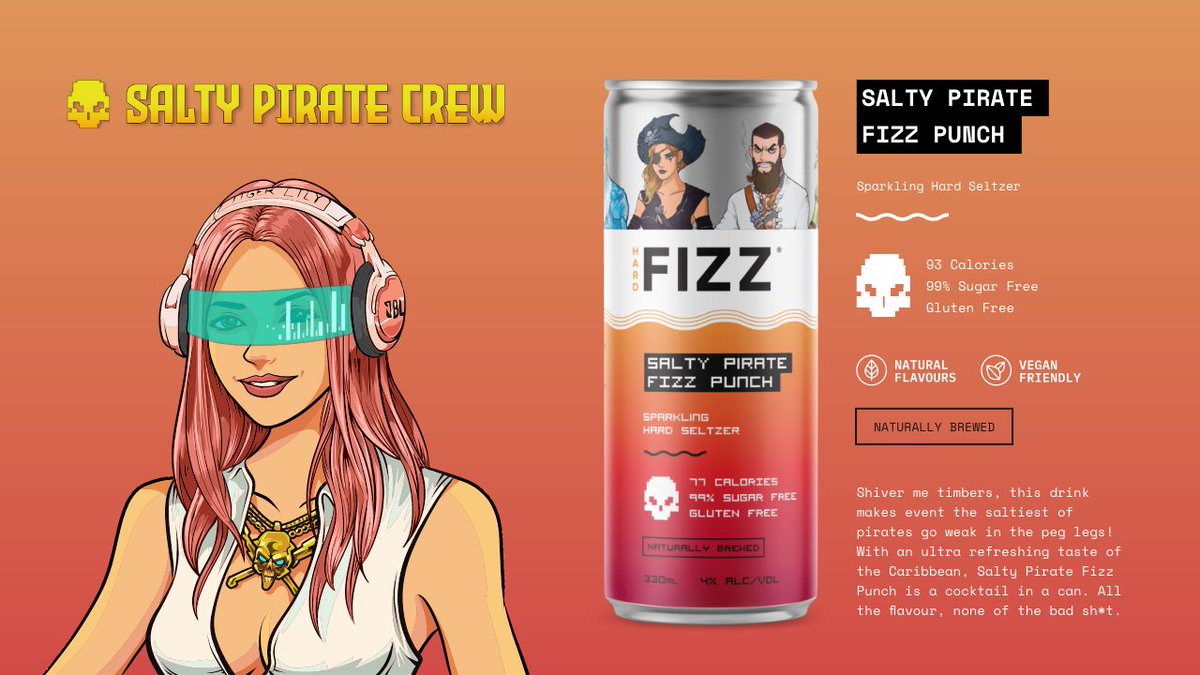 Any Salty Pirates notice whats going on over here?
#NFT brands on cans.🍻
They look clean too!
GG #SwampWater, #ThePlague, #SappySeals!
Very impressive.👏  
<a href="/hard_fizz/">Hard Fizz</a> featured our #SaltyPirates on a collab release for Salty Pirate Rum Punch.
First round sold out, Wen Next? Wen.