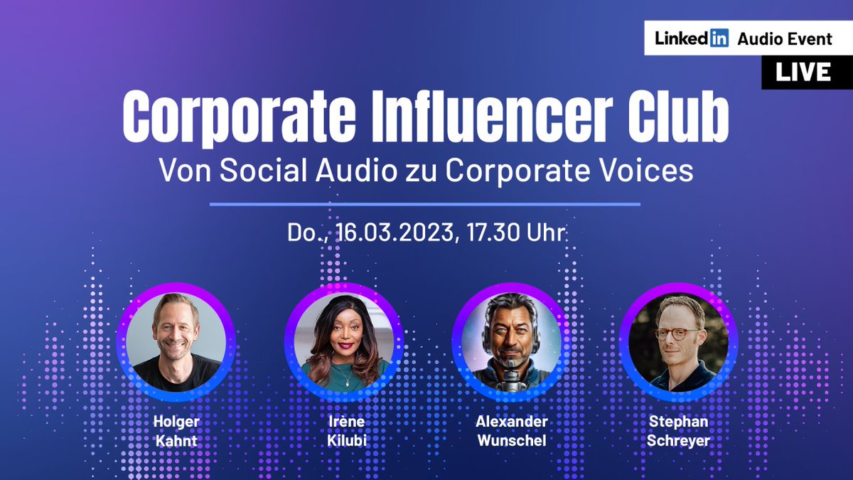 podpimp's tweet photo. Heute 17:30 Uhr sind wir live zu hören drüben auf LinkedIn: Corporate Influencer Club Nr. 8: Von Social Audio zu Corporate Voices mit Holger Kahnt und Stephan Schreyer. Wer Lust hat auf nen kurzen Feierabend-Chat (30 Min) ist eingeladen! 😉https://t.co/WAj3mQGQNo https://t.co/VK6g0grpzD