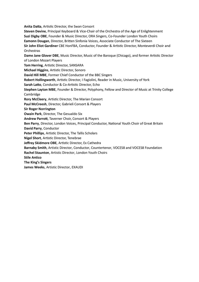 Representatives from the UK’s freelance professional choirs have signed this letter to show our unanimous support for the BBC Singers. #wearetheBBCSingers