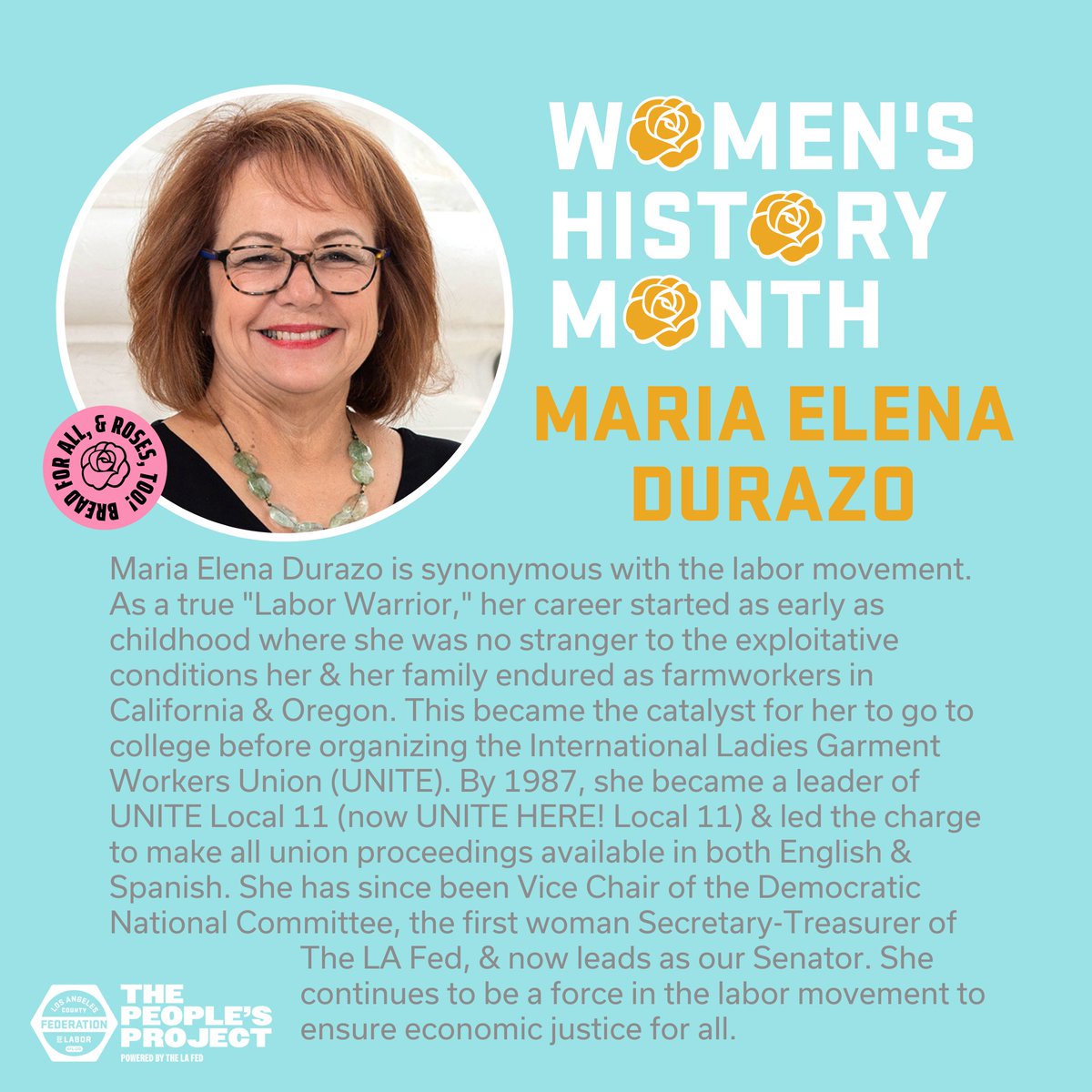 Senator Maria Elena Durazo's dedication to our movement has made her synonymous with #LALabor &amp; has led to leadership roles that give her the power to fight for workers EVERYWHERE! ✊ Check out the 🔗 to learn more about Maria Elena Durazo: bit.ly/3Lu0DAd 🏛️