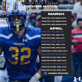 ALFREDSTATEFB's tweet photo. We are just over 1 week away from spring practice! We can’t wait!! #TopOfTheMountain https://t.co/jwAy02wXvh