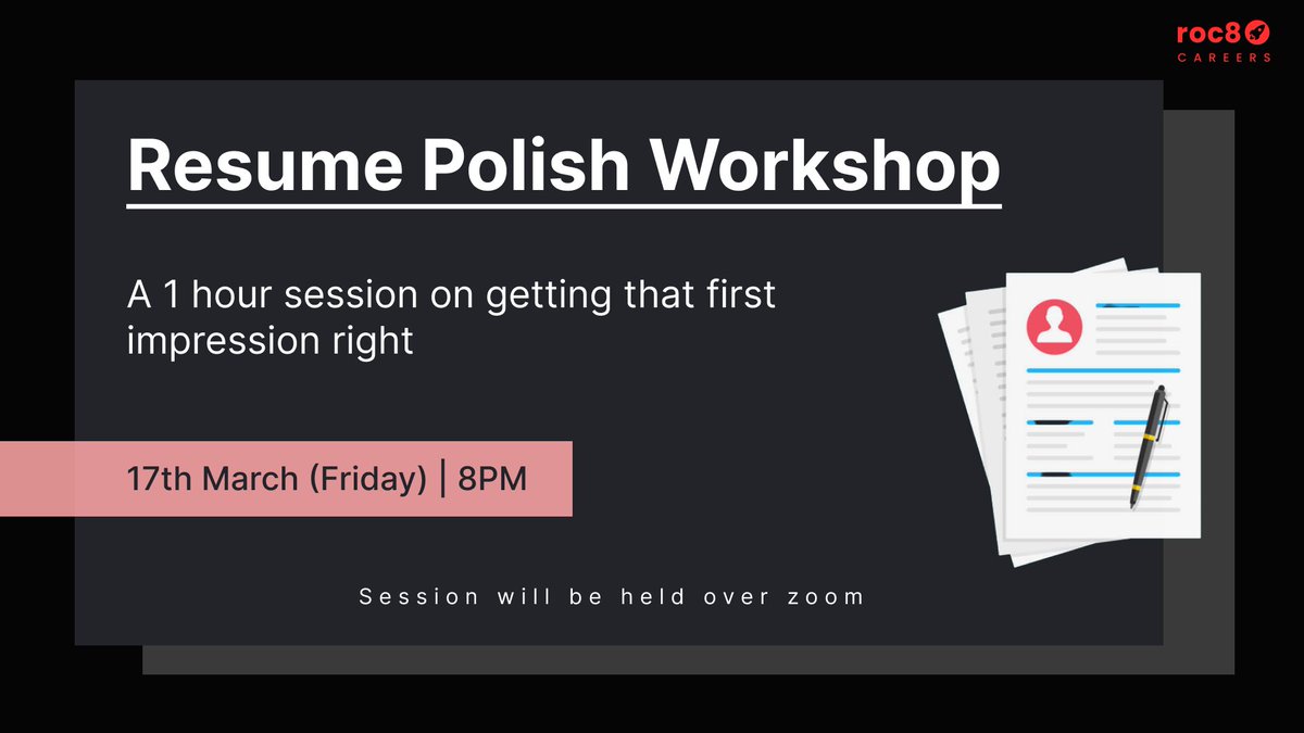 Are you struggling to land interviews despite having good technical skills?

Join our Resume Polish Workshop tomorrow, and learn how to make your resume stand out to potential employers &amp; get that first impression right.

Register here: lu.ma/roc8_resume_wo…