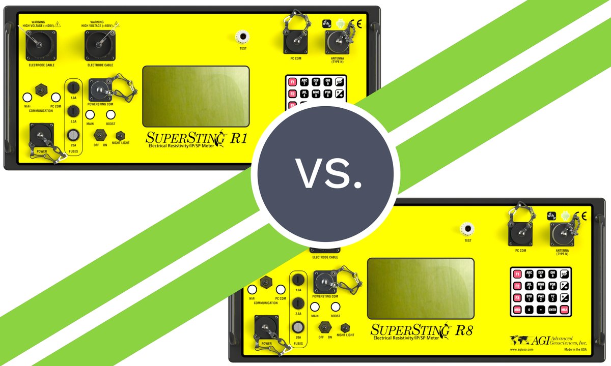 AdvGeosciences's tweet photo. Pop Quiz❗ In a speed contest between our SuperSting R1 and R8, which one can complete a Wenner array quicker? Which one can complete a Dipole-Dipole array quicker? The answers may surprise you: https://t.co/kw3S0c9uUS
#supersting #geophysics #geoscience #nearsurface https://t.co/Ea4e06mU0S