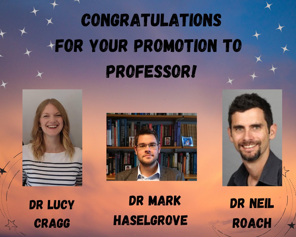 notts_psych's tweet photo. The School is delighted to announce the promotion of Dr Cragg, Dr Haselgrove, Dr Roach to Professor (with effect from August). Well done and very well deserved! 👏💐 https://t.co/rPNjHS2o2t