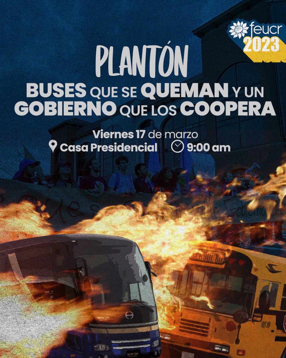 FederacionUCR's tweet photo. 🚨PLANTÓN POR TARIFAS JUSTAS Y TRANSPORTE PÚBLICO DE CALIDAD 🚨
📆 Viernes 17 de marzo
🕘 9:00 am
📍Casa Presidencial https://t.co/nzq1J2JcT6