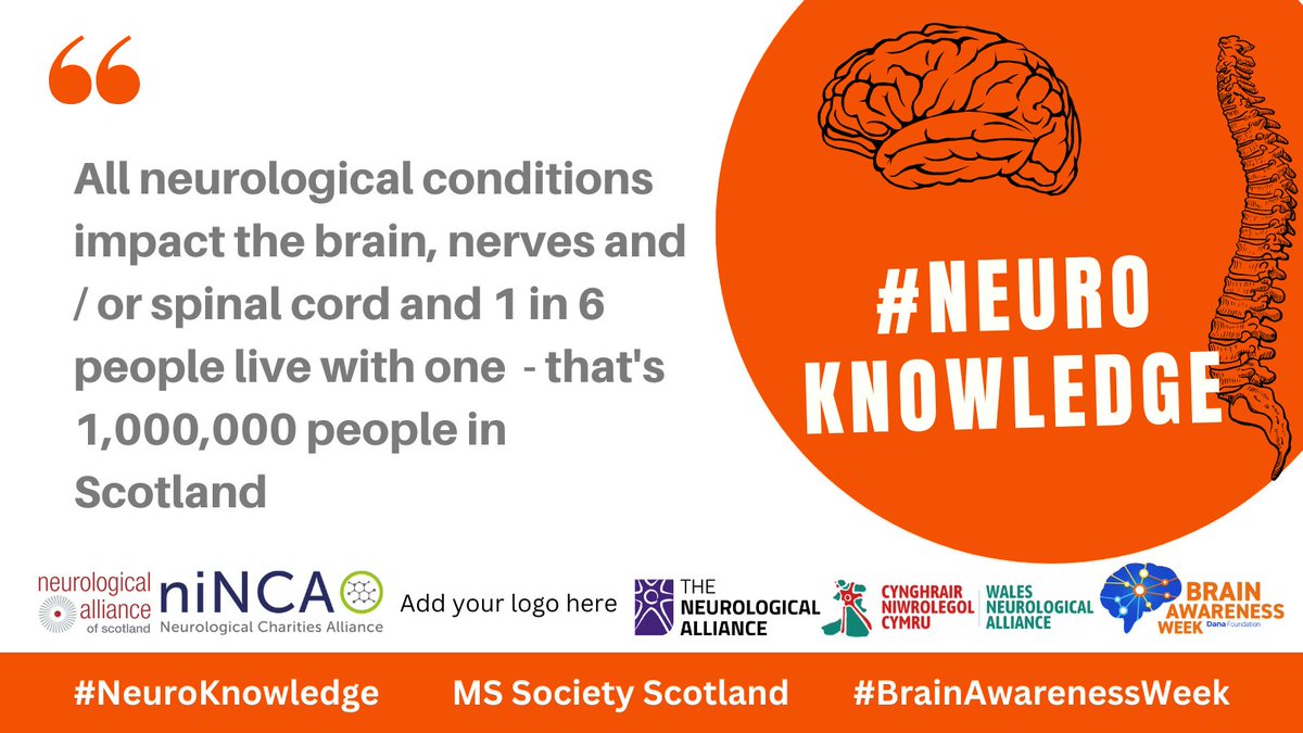 mssocietyscot's tweet image. Did you know it&apos;s #BrainAwarenessWeek?

All conditions of the brain, spine and nervous system are challenging. We need more support in place for the million people in Scotland who live with this every day. #NeuroKnowledge