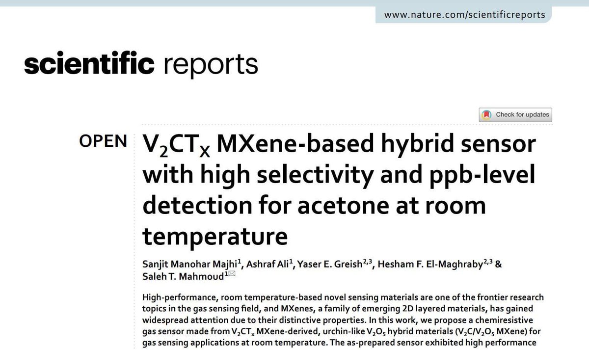 sharing our recent paper based on Urchin type MXene-hybrids for gas sensor application in @SciReports @NaturePortfolio #nature #gassensor #MXene @2dMxenes @UAEUni 

nature.com/articles/s4159…