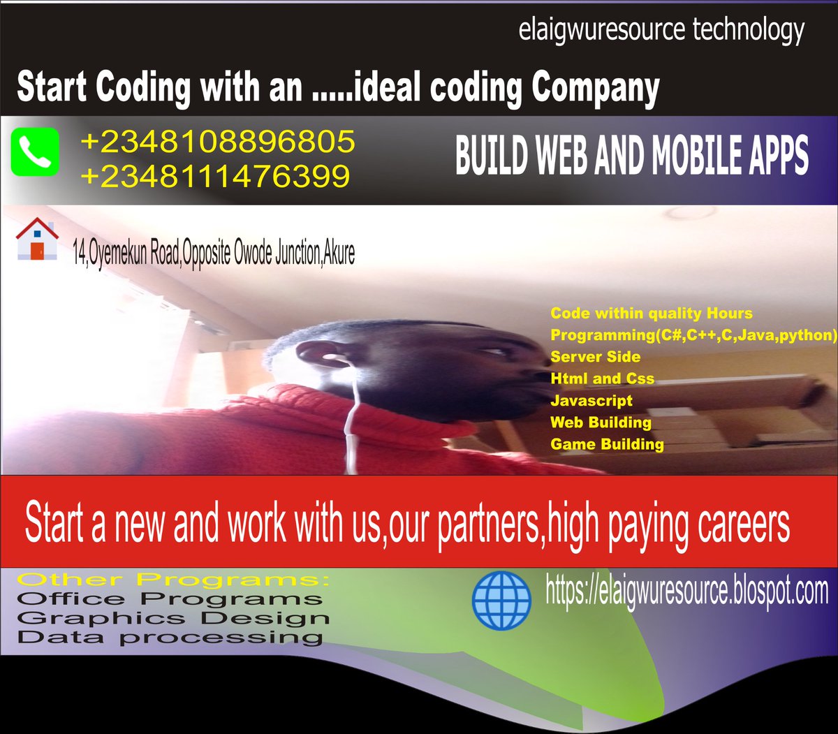 elaigwuresource's tweet image. #Officeinternetservices
#ProgrammingServices
#EngineeringServices
@elaigwuresourcetech
elaigwuresource.blospot.com