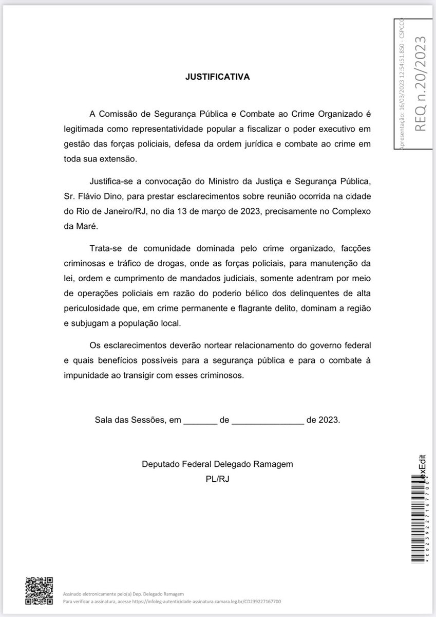 delegadoramagem's tweet photo. Protocolei requerimento de convocação do Ministro da Justiça Flávio Dino para esclarecimentos sobre reunião no Complexo da Maré, comunidade dominada pelo crime organizado, facções criminosas e tráfico de drogas. https://t.co/xiinBYpUdn