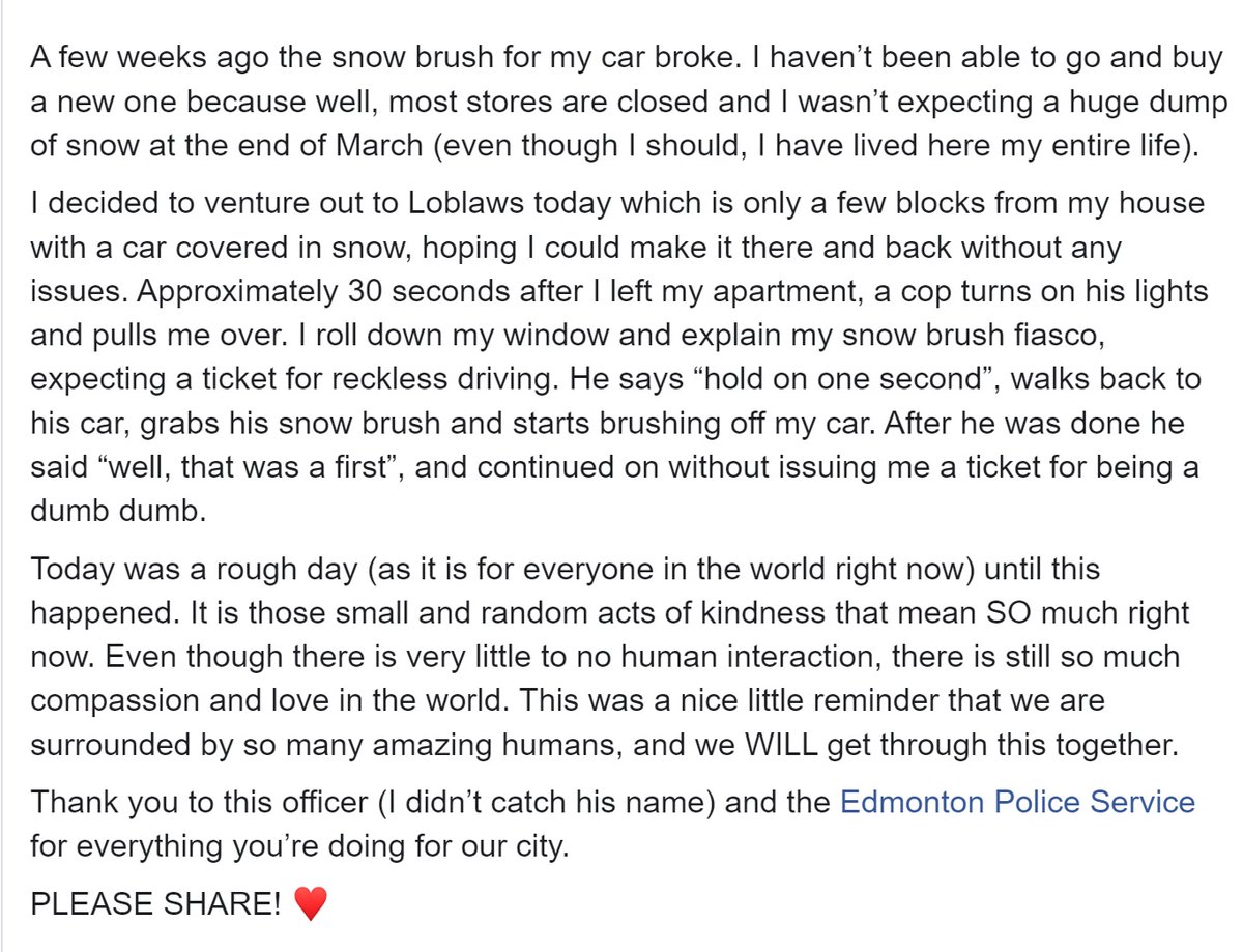 Cst Travis Jordan made headlines in 2020, when instead of issuing a ticket to a woman whose car was covered in snow decided to brush it off for her before letting her drive off. #yeg #yegcc #RIP
