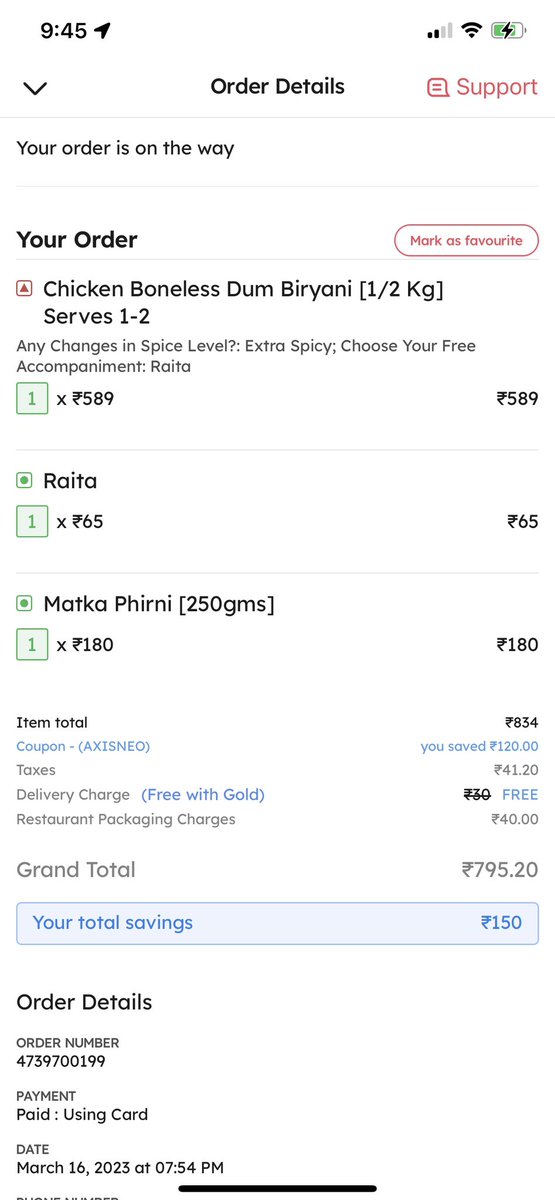 AkilVigneshJr's tweet photo. Amazing @zomato! How convenient, the Guaranteed delivery disappears for delays.

Amazingly, you’ve removed Support executives &amp; only for bot &amp; no way to raise a complaint! Standard Boiler Plate crap!

I admit it’s a little rain but yeah, it’s just 2 hrs, right?

#zomatogold https://t.co/HSCKsfyyFl