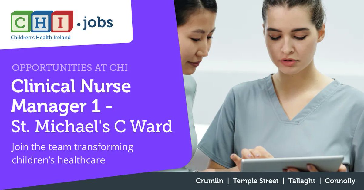 Children's Health Ireland Jobs (@jobswithCHI) on Twitter photo 2023-03-16 16:25:01 At CHI we celebrate diversity. Come and join our unique organisational culture and be part of our inclusive team. Applications are invited for the role of Clinical Nurse Manager 1 - St. Michael's C Ward buff.ly/3lmc56w Role closes on 27 Mar 2023, 13:00 #jointeamCHI At CHI we celebrate diversity. Come and join our unique organisational culture and be part of our inclusive team. Applications are invited for the role of Clinical Nurse Manager 1 - St. Michael's C Ward buff.ly/3lmc56w Role closes on 27 Mar 2023, 13:00 #jointeamCHI
