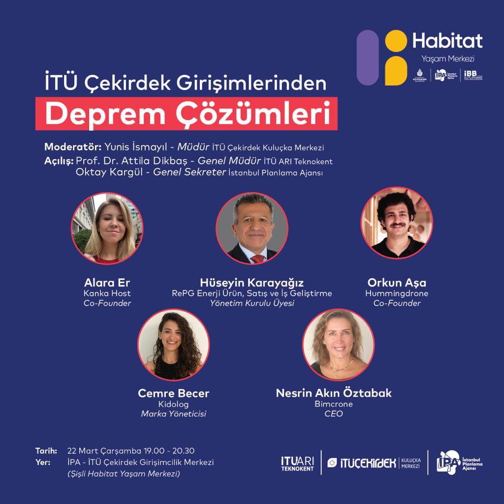 Davetlisiniz! İTÜ Çekirdek’in deprem çözümleri geliştiren çeşitli girişimlerinin katılım göstereceği seminerimiz İPA-İTÜ Çekirdek Girişimcilik Merkezi’nde gerçekleşecek. Detaylı bilgi ve etkinlik kaydı için link'e tıklayın: itucekirdek.com/etkinlikler/gi…

<a href="/ipaistanbul/">İstanbul Planlama Ajansı</a> 
<a href="/itucekirdek/">İTÜ Çekirdek</a>