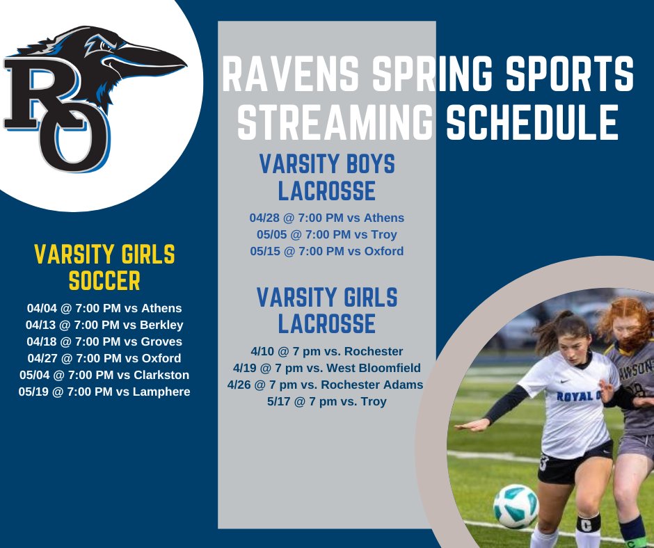 Check out our spring streaming schedule! All of these games can be streamed at tinyurl.com/y68pr8sc