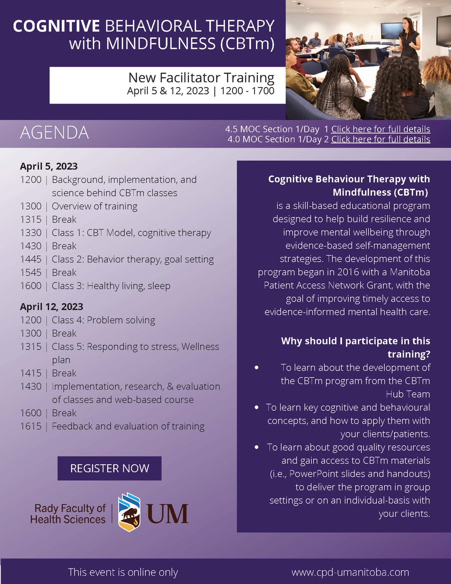 Check out our new facilitator training April 5th and 12th! Click the link to register!

cpd-umanitoba.com/events/cogniti…