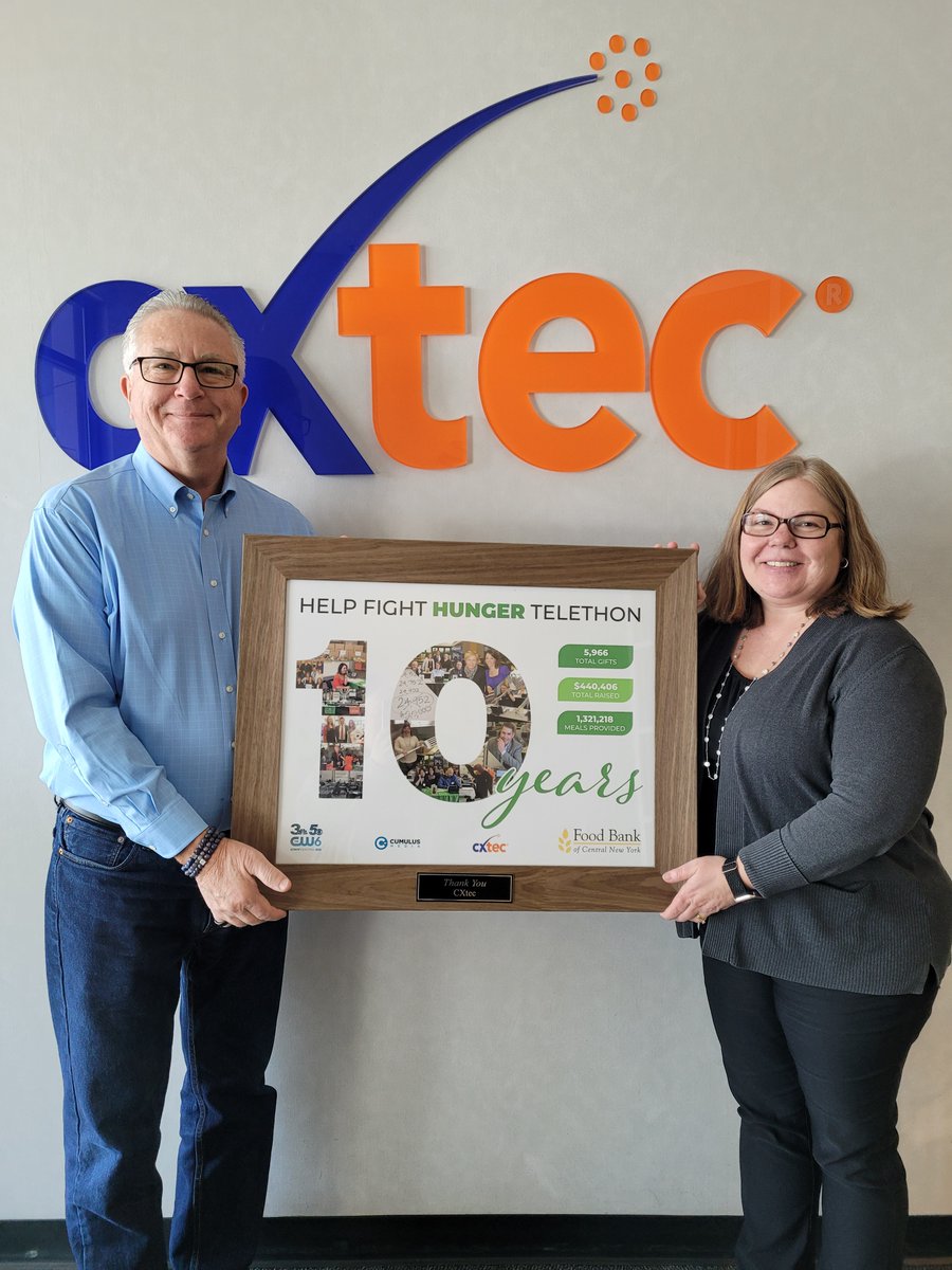 FoodBankofCNY's tweet image. A decade of partnership with @CNYCentral, @CumulusMedia, and @CXtec on our annual #HelpFightHunger telethon! In our 10 years together, we have:

🤝 Received 5,966 gifts
🤝 Raised $440,406 towards our fight to end hunger
🤝 Provided 1,321,218 meals for neighbors in need