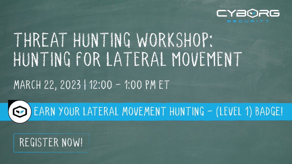 CyborgSecInc's tweet image. Join us for our fully interactive #LateralMovement workshop! Our expert threat hunters will guide you through the process of hunting for signs and traces of lateral movement in a realistic environment. Register now 👉 huntwithcyb.org/3Tn3FrP

#threathunting #cybersecurity
