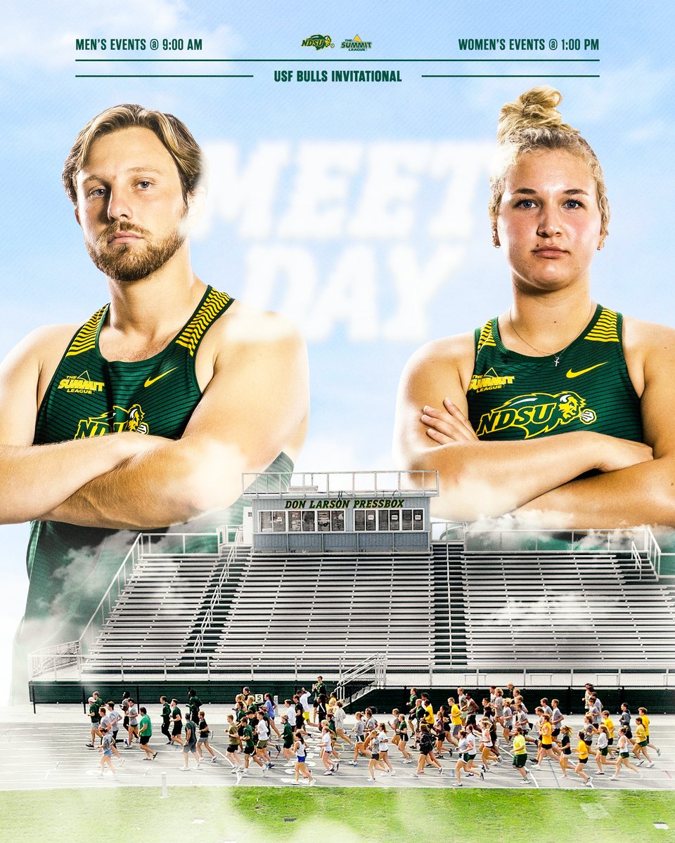 NDSUTrackField's tweet photo. Outdoor season is here and we've got ourselves a 𝐌𝐄𝐄𝐓 𝐃𝐀𝐘 😍

🏆: USF Bulls Invitational
⏰: 9:00 AM
📍: Tampa, FL
📈: https://t.co/cgBxHgducA https://t.co/EESuUQa1Ux