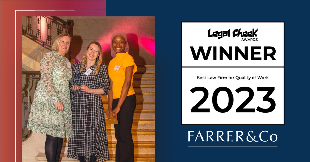 We are pleased to have won Best Law Firm for Quality of Work at the Legal Cheek Awards 2023.

Congratulations to our graduate recruitment and solicitor apprenticeship team.

Find out more about opportunities at the firm: farrer-co.foleon.com/grad-rec/join-…
