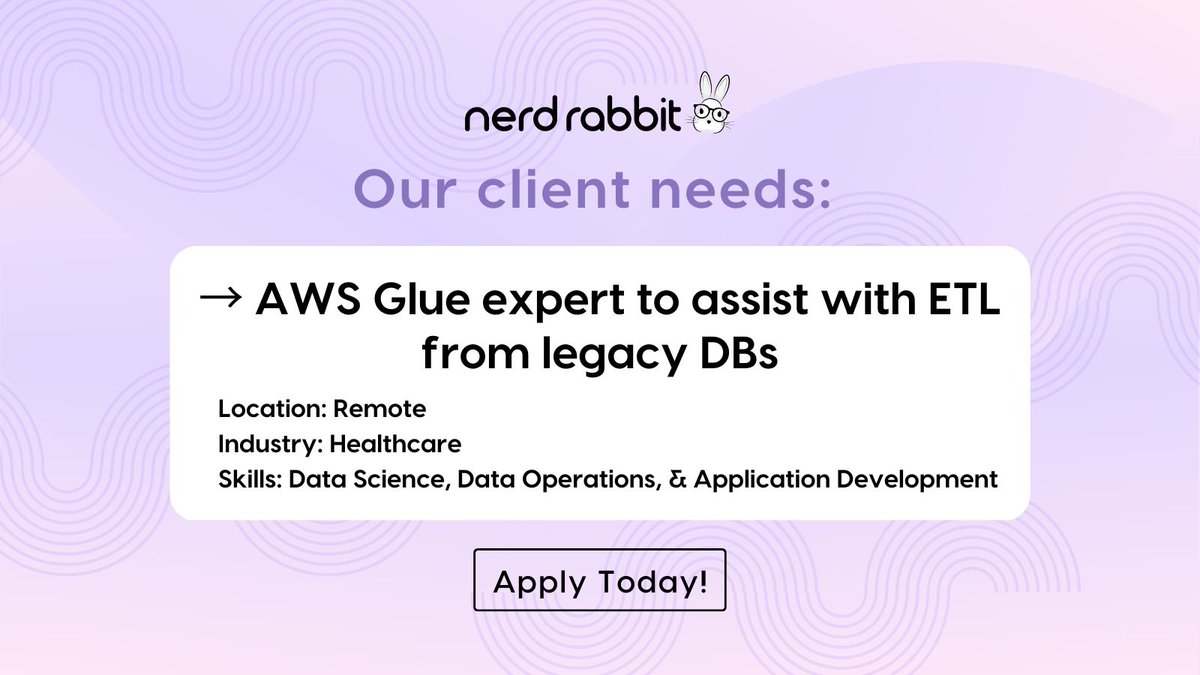 NerdRabbit_'s tweet photo. Login to Nerdly to check out this and other new (h)opportunities posted! ➡️ https://t.co/BqJe2XGkVz 
.
.
.
.
.
#aws #ui #frontend #Nerdrabbit #jobopportunity #nowhiring #jobseekers #wfh #careeropportunity #tech #job #cloud #freelance #AWSGlue #devops #mobileengineer #engineer https://t.co/jUXoZsMICT