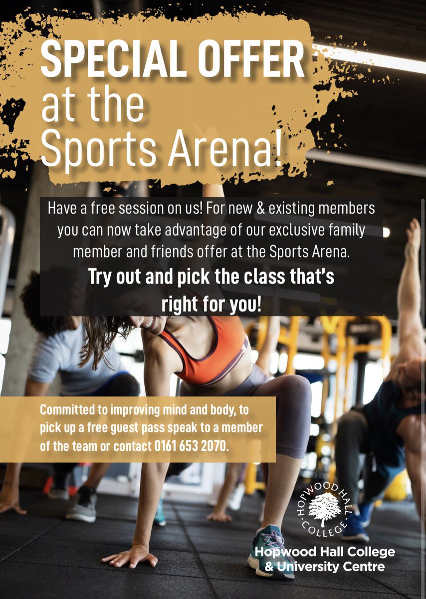 Free trials for the gym and classes for new and existing customers, take advantage of this great offer whilst it lasts! <a href="/hopwoodhall/">Hopwood Hall College</a>