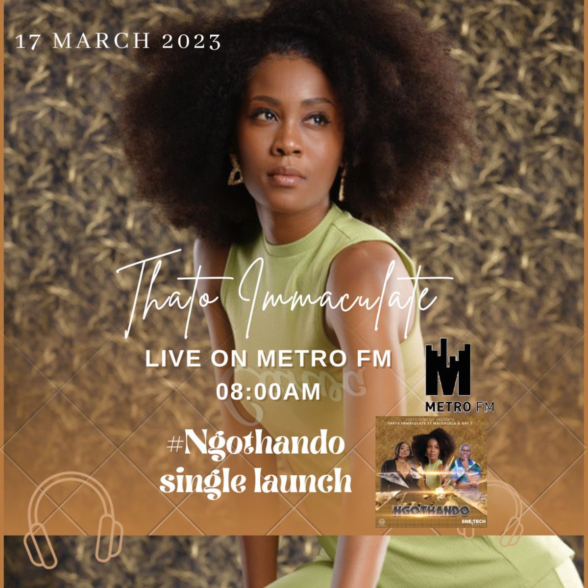 My first single launching on the mighty @METROFMSA , please tune in at 8am #Ngothando #ThatoImmaculate 
💃🏾💃🏾💃🏾