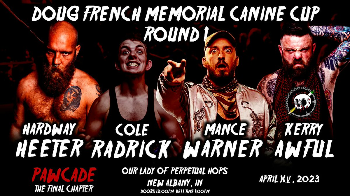 ChadAFrench's tweet image. 🚨🚨🚨 April 15 🚨🚨🚨
Less than a MONTH

At PawCade we honor my Dad
with the second ever
Doug French Memorial Canine Cup

4 Multi Person matches
0 Rules
13 athletes

1 winner, who gets a shot at THE CHAIN
Whenever, wherever.

Get tickets NOW

Or sponsor!

tinyurl.com/pawcadefc