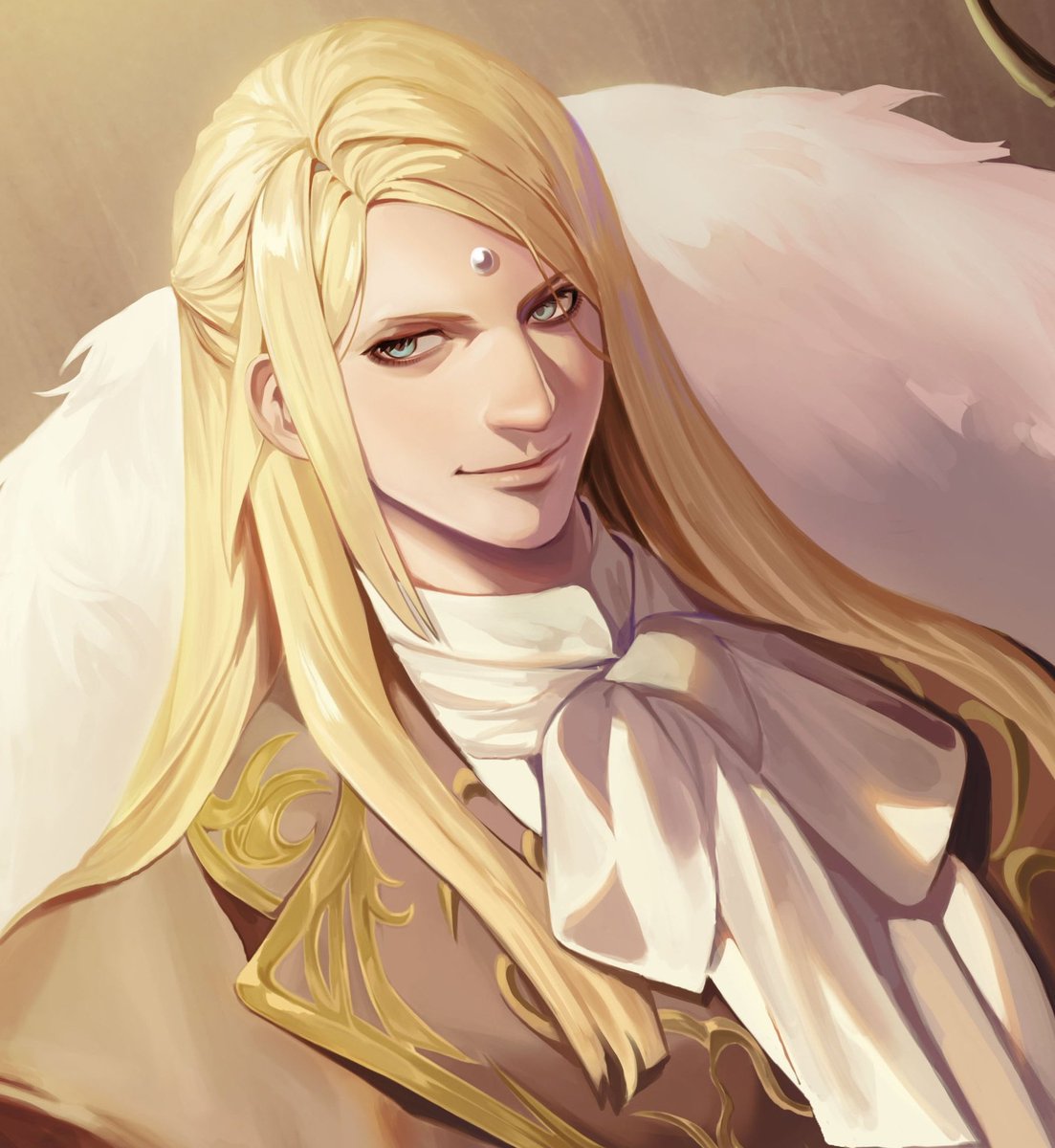 1boy male focus blonde hair long hair solo third eye looking at viewer  illustration images