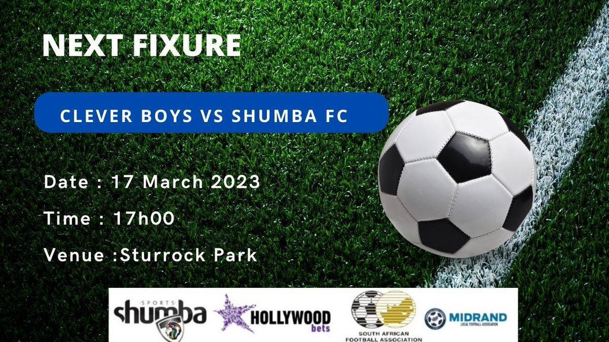 ShumbaFootballD's tweet photo. Our boys will be travelling to Sturrock Park to face Clever Boys FC in the Johannesburg Men's Regional League Fixture.
#RebuildingShumba
@Hollywoodbets SA
https://t.co/zSDq482xzD - South African Football AssociationSouth African Football Association
@Inqaku https://t.co/INSsAnFee0