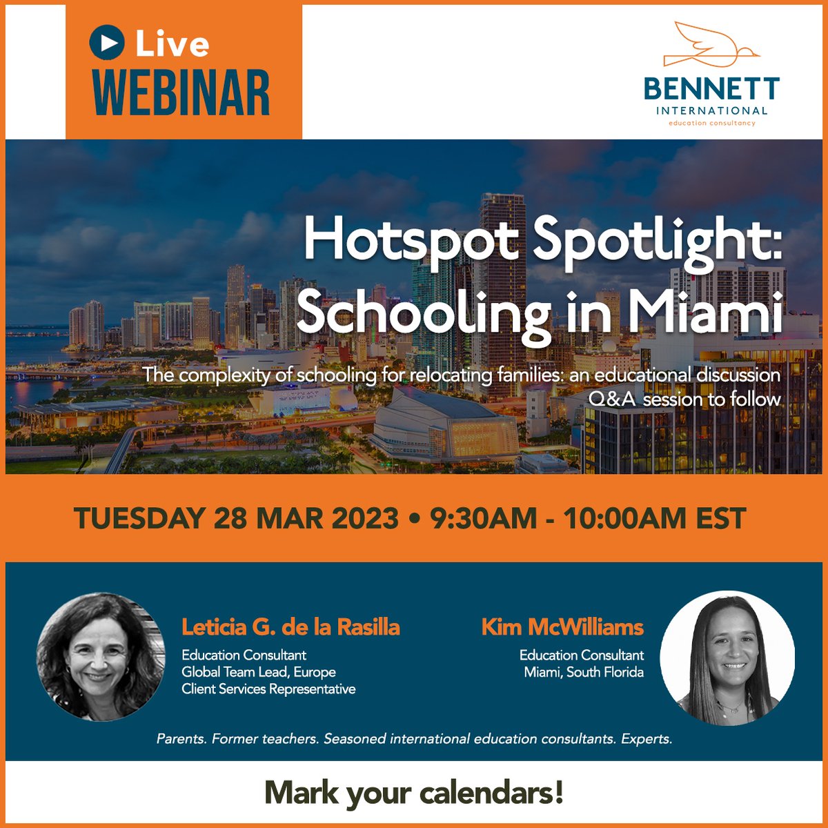 BennettIEC's tweet photo. https://t.co/uM5Y5VpBsB <-- Join us for a free 30 minute webinar discussion about schooling today in #Miami!
#miamischools #movingtomiami #floridaschools #schoolplacement #webinar #usschools #educationconsultant #globalmobility #relocation https://t.co/kTagVeZLju
